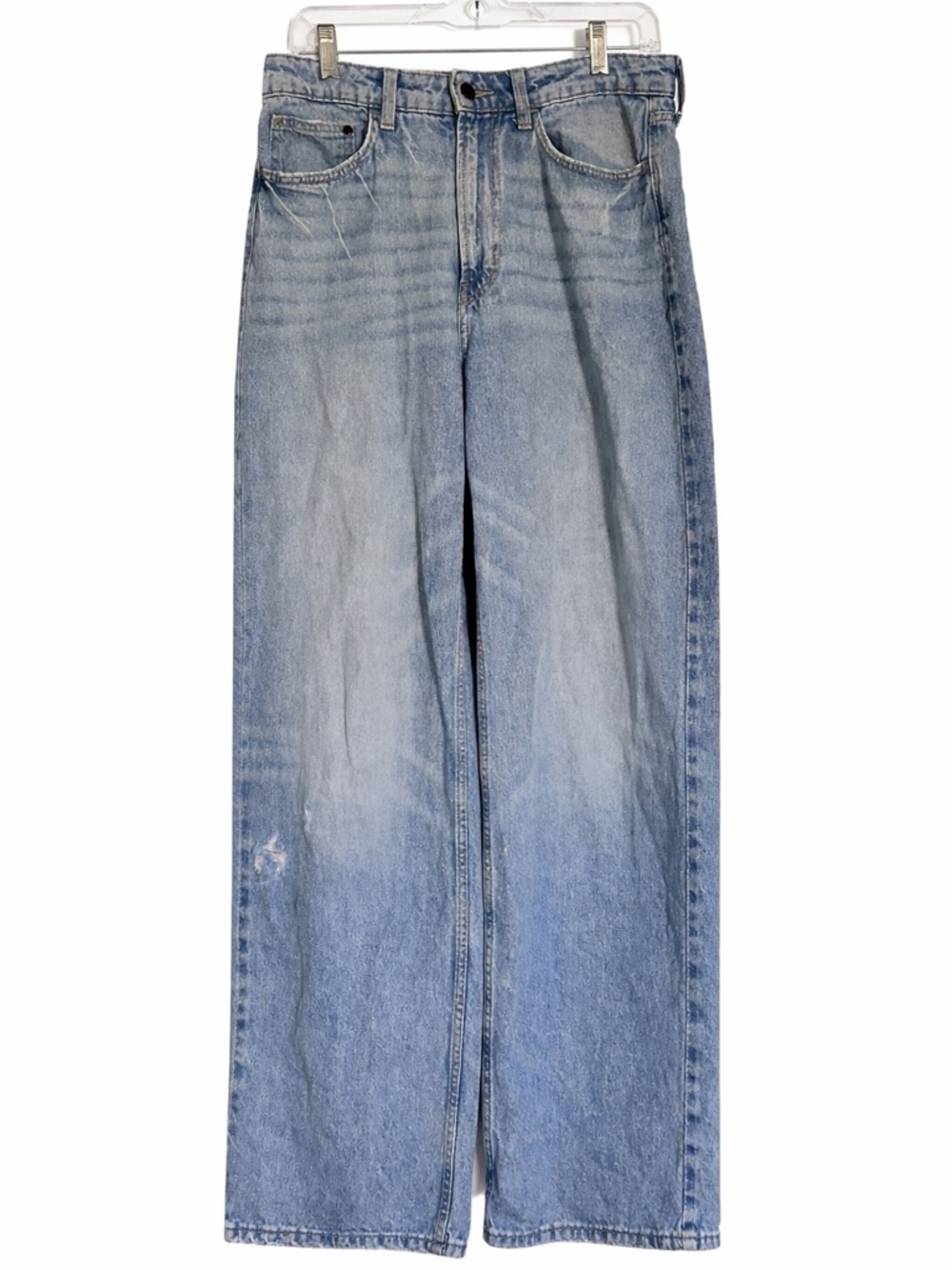 H&M Ultra High Waist Wide Leg Jeans Light Wash Frayed Hem Size 8